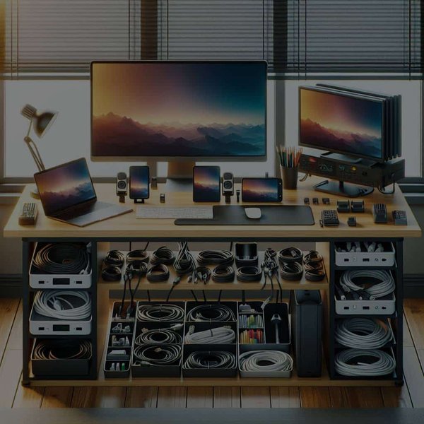 Quelle est la meilleure manière d'organiser les câbles dans un espace de travail multitâche ?